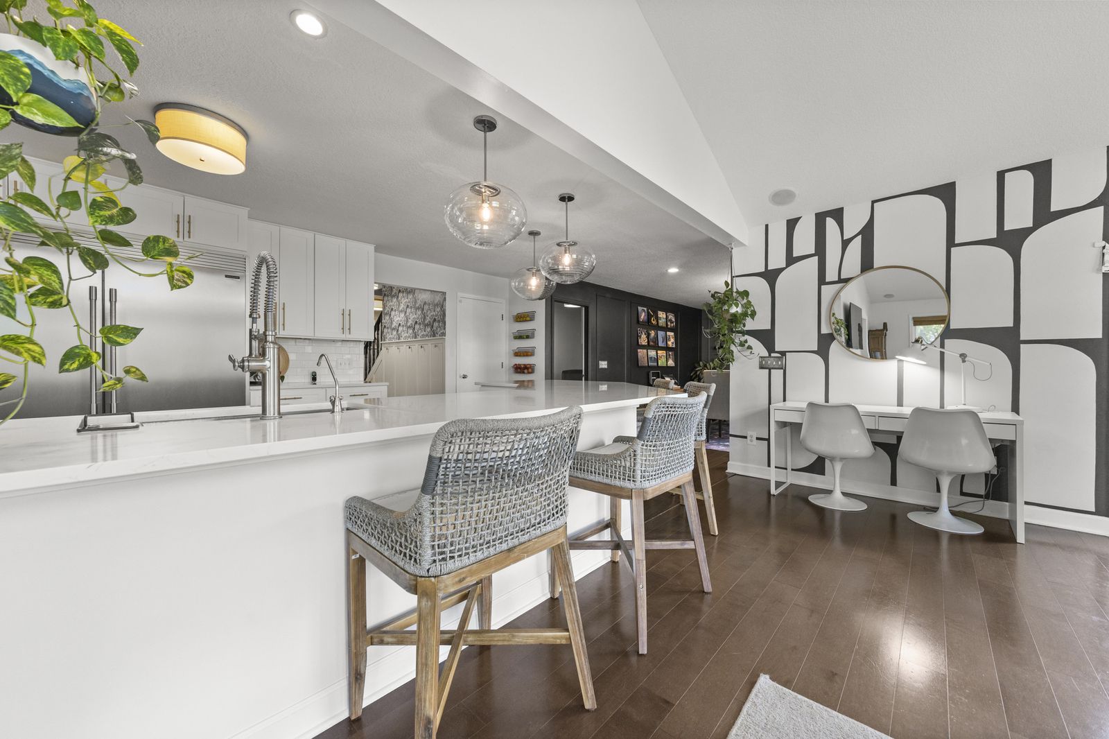 Lower level wet bar with island seating
