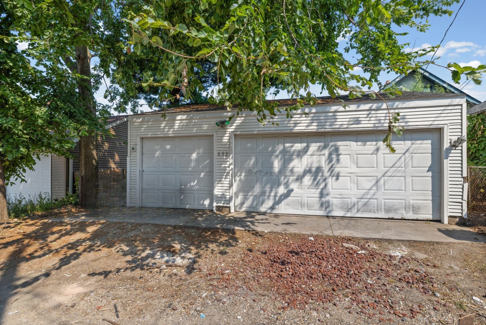 Detached two-car garage exterior